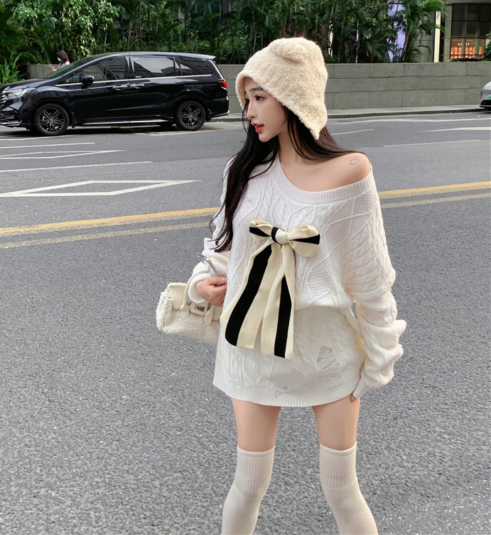 All-match lazy twist pattern tops knitted loose sweater