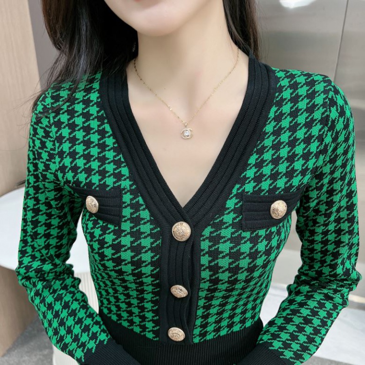 Houndstooth knitted sweater long sleeve dress