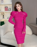 Metal buckles elasticity sweater knitted dress