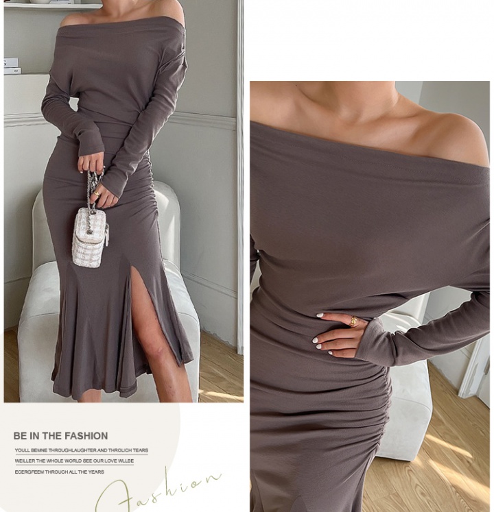 Pinched waist fashion slim sexy long front slit dress