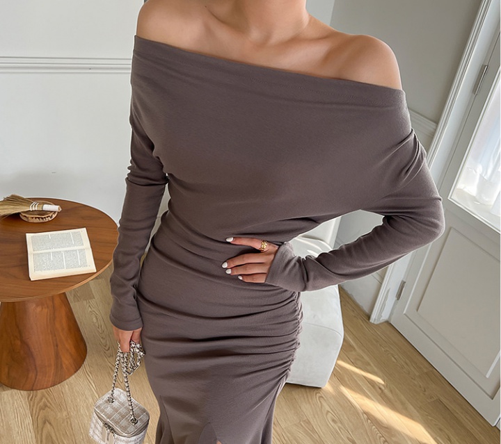Pinched waist fashion slim sexy long front slit dress