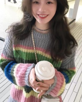 Korean style autumn stripe tops lazy loose sweater for women
