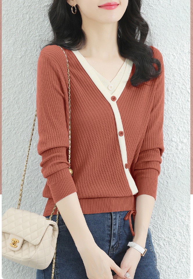 Autumn thin bottoming sweater long sleeve Pseudo-two tops