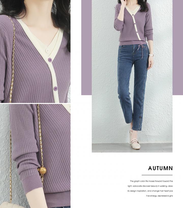 Autumn thin bottoming sweater long sleeve Pseudo-two tops