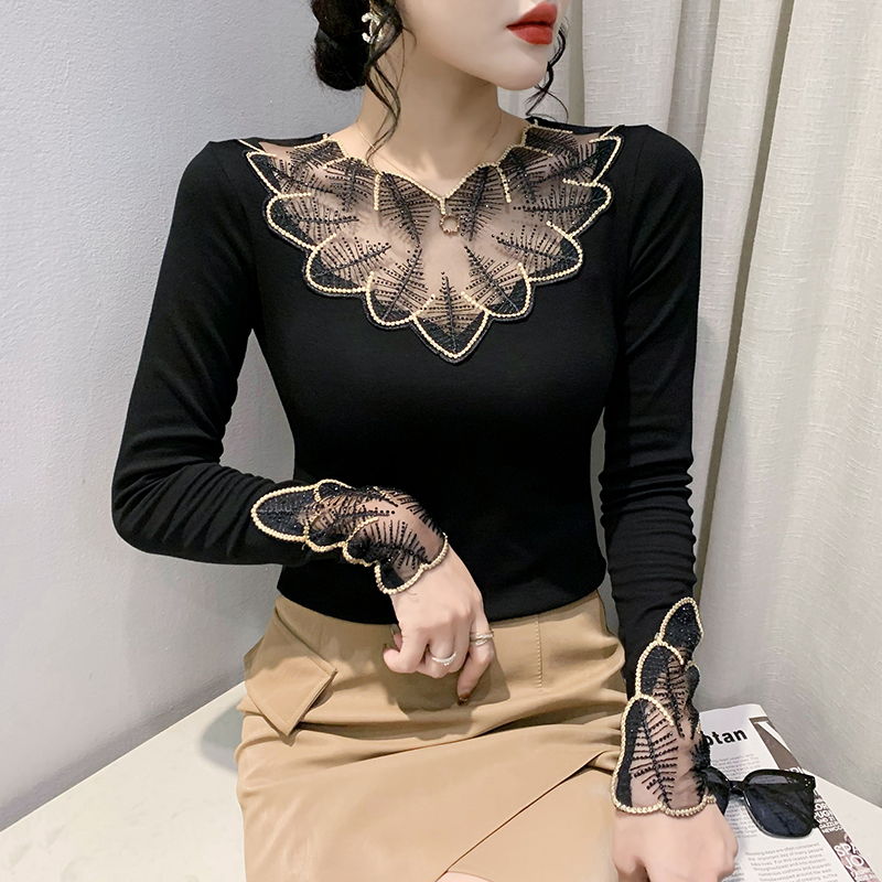 Embroidered tops slim bottoming shirt for women