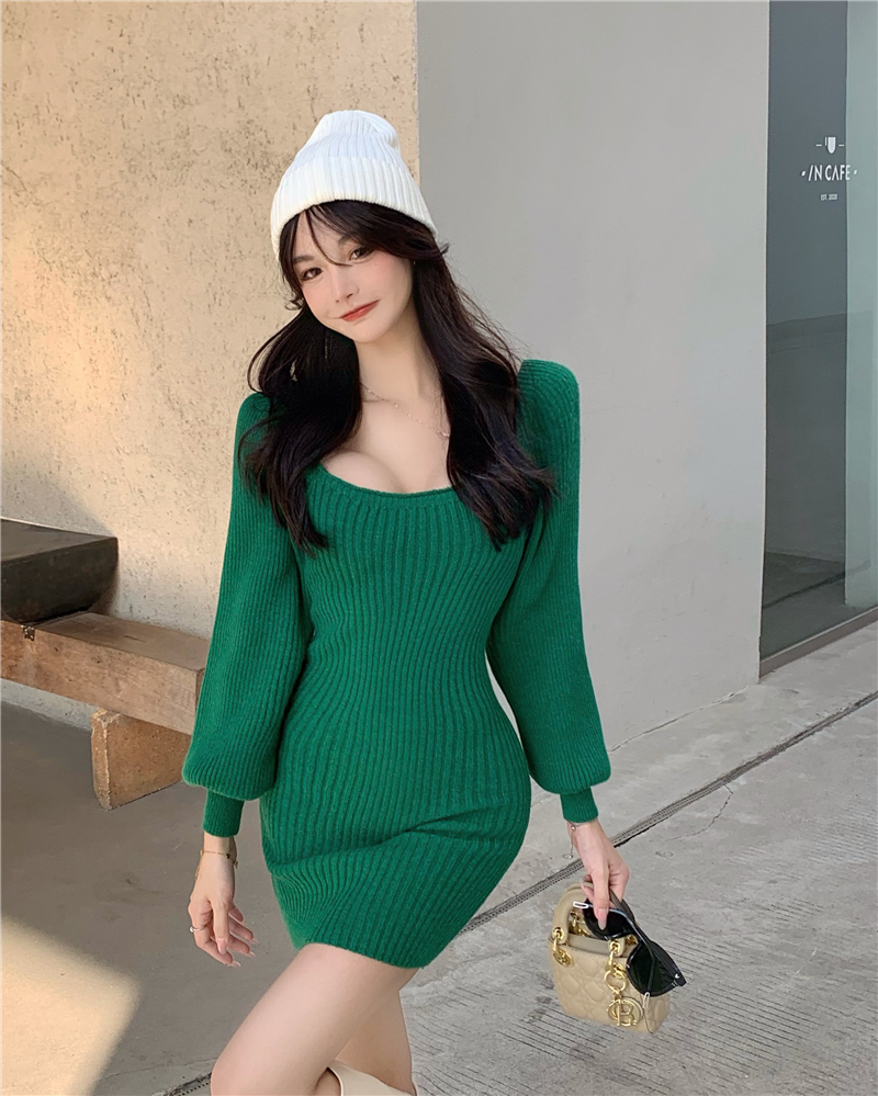 France style sweater lantern sleeve dress