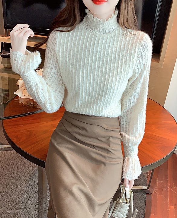 Trumpet sleeves bottoming shirt lace tops for women