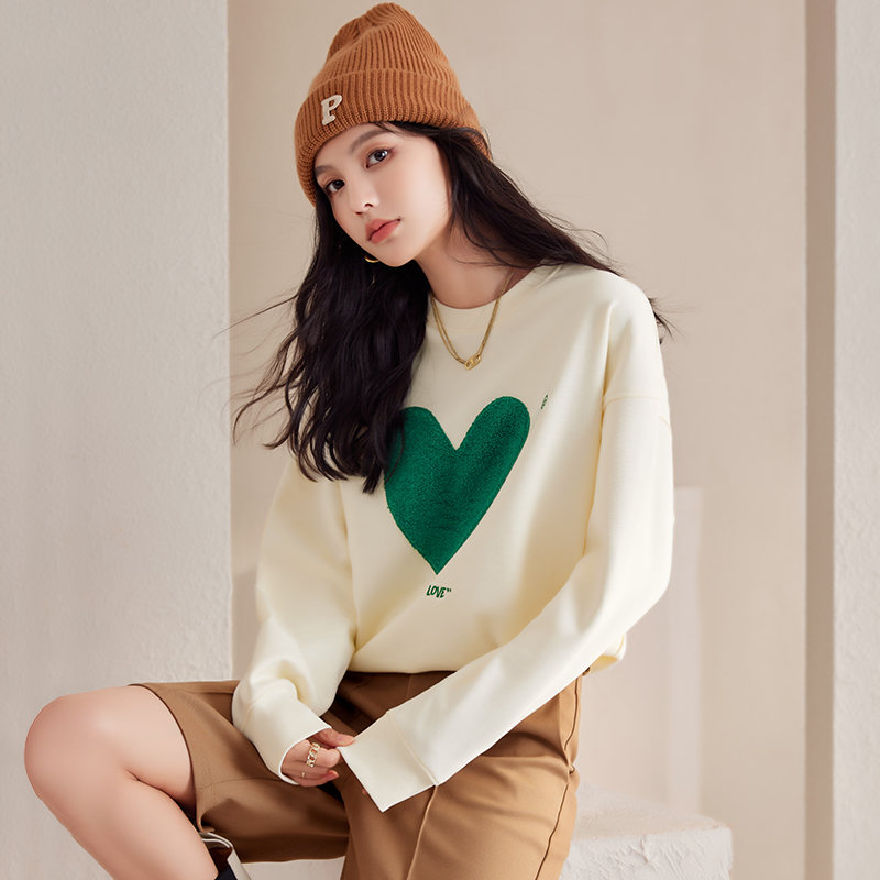 Pullover heart loose hoodie green autumn tops for women