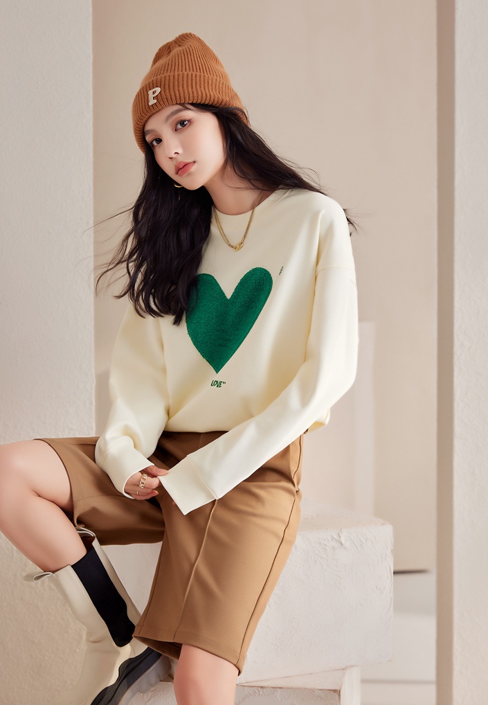 Pullover heart loose hoodie green autumn tops for women