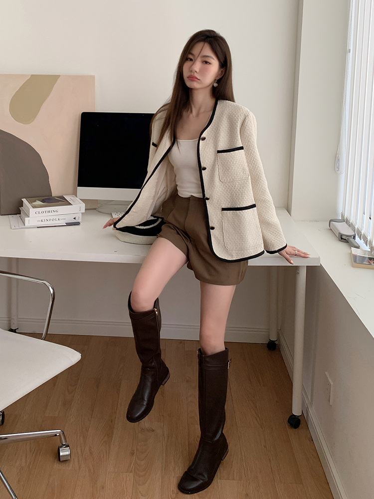 Mixed colors cardigan all-match coat for women