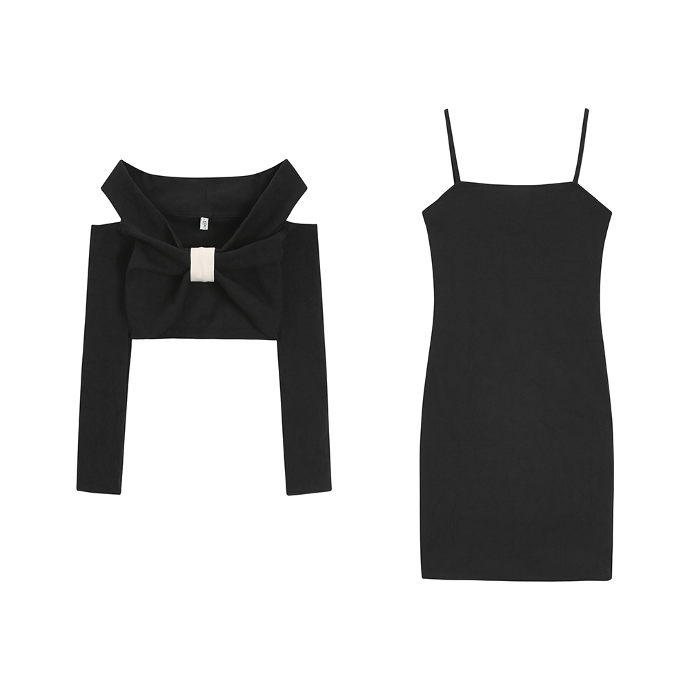 Flat shoulder smock dress 2pcs set for women