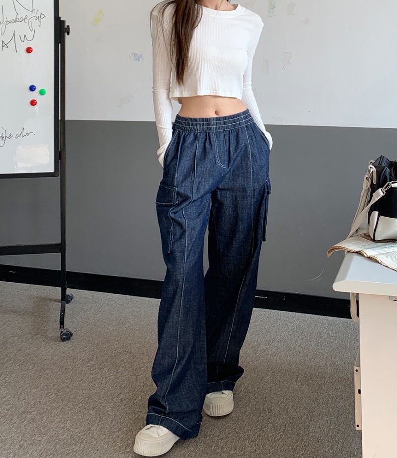 Mopping autumn and winter wide leg pants elastic waist pants