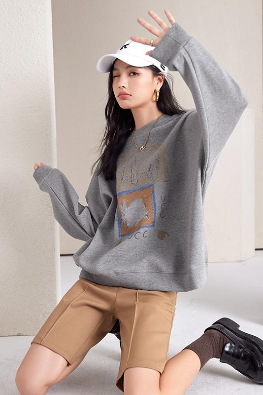 Round neck spring and autumn slim all-match lazy hoodie