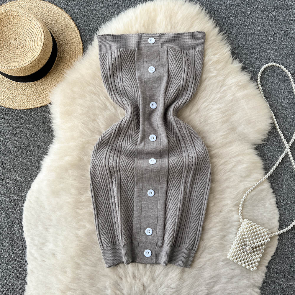 Single-breasted sexy knitted wrapped chest dress