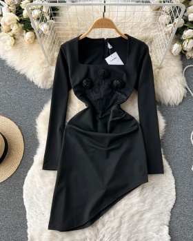 Package hip sexy slim pinched waist autumn dress for women