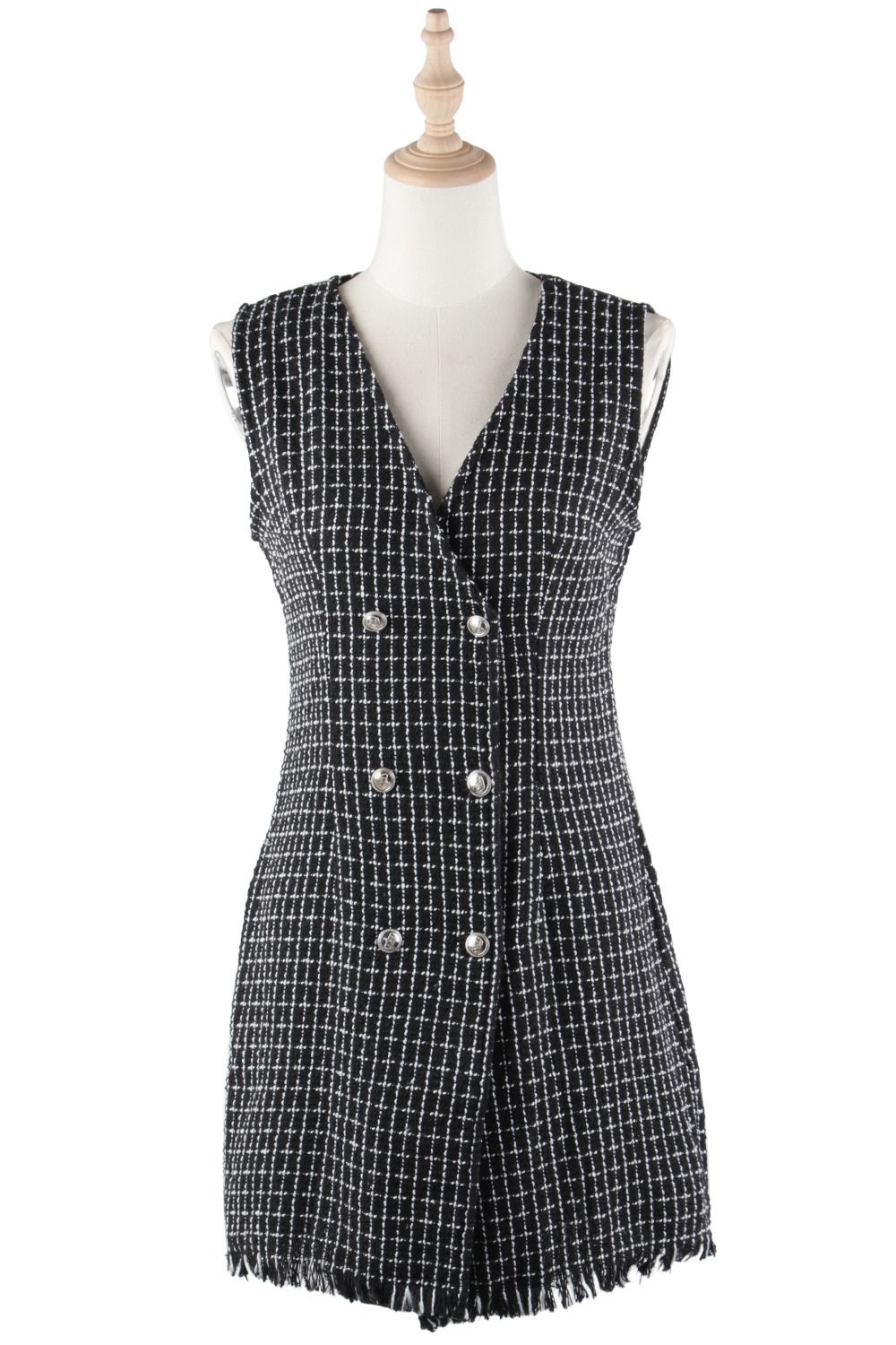 V-neck double-breasted vest woolen European style dress