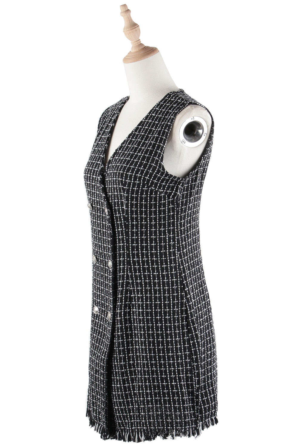 V-neck double-breasted vest woolen European style dress