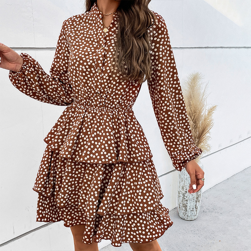 Printing polka dot European style long sleeve dress