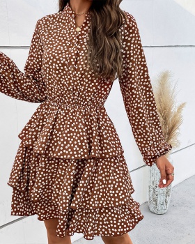 Printing polka dot European style long sleeve dress