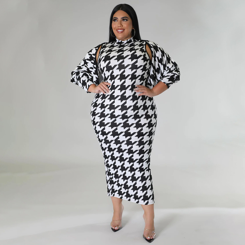 Large yard fashion printing houndstooth dress a set for women