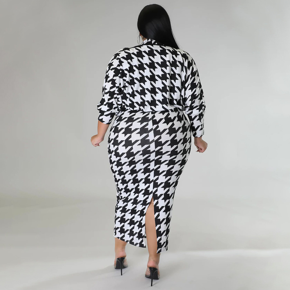 Large yard fashion printing houndstooth dress a set for women