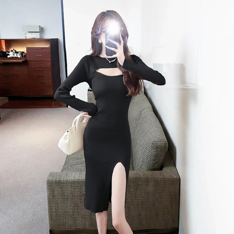 Bottoming sexy long sleeve long package hip dress