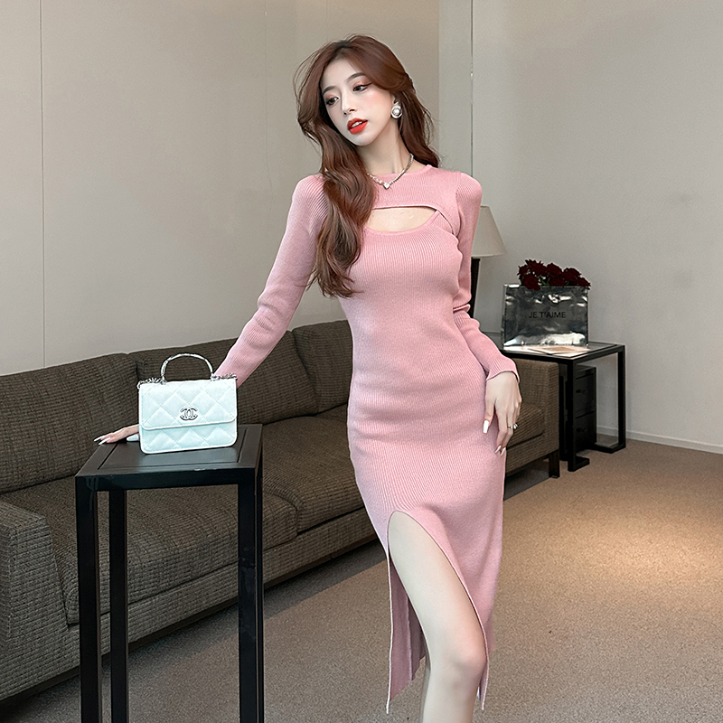 Bottoming sexy long sleeve long package hip dress