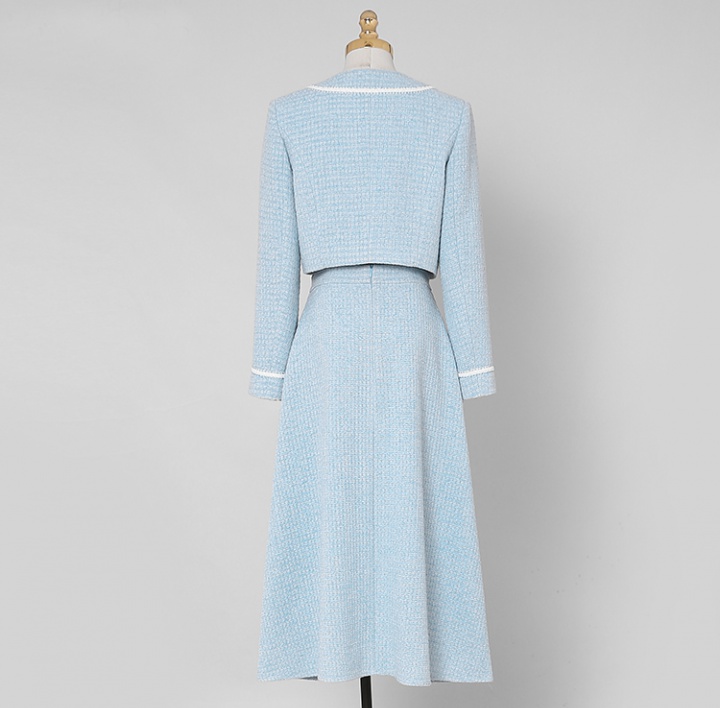 Fashion and elegant tops blue long skirt 2pcs set