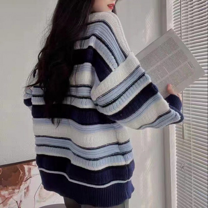 Stripe twist sweater lazy loose coat for women