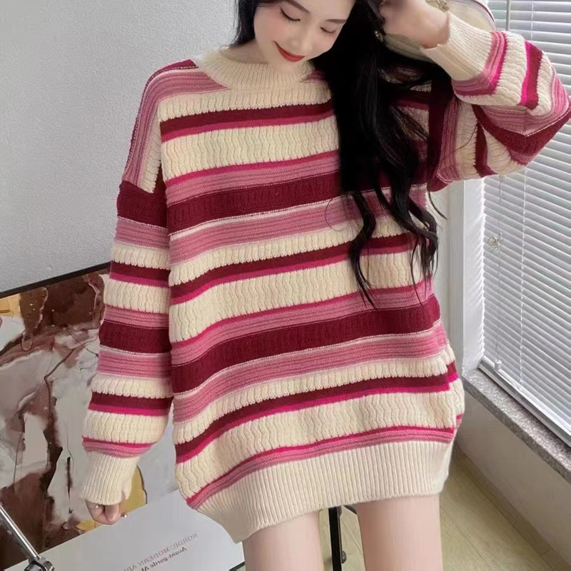 Stripe twist sweater lazy loose coat for women