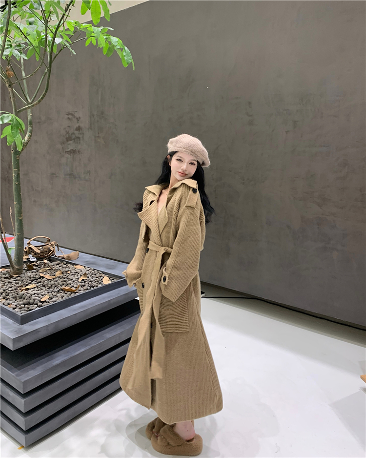 Knitted long coat loose autumn and winter overcoat