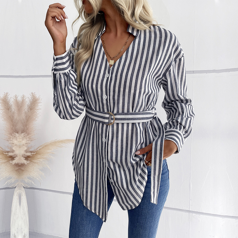 Autumn European style stripe long shirt for women