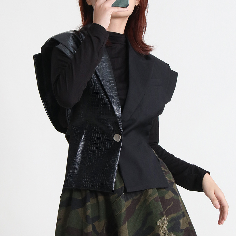 Personality pinched waist tops autumn splice coat