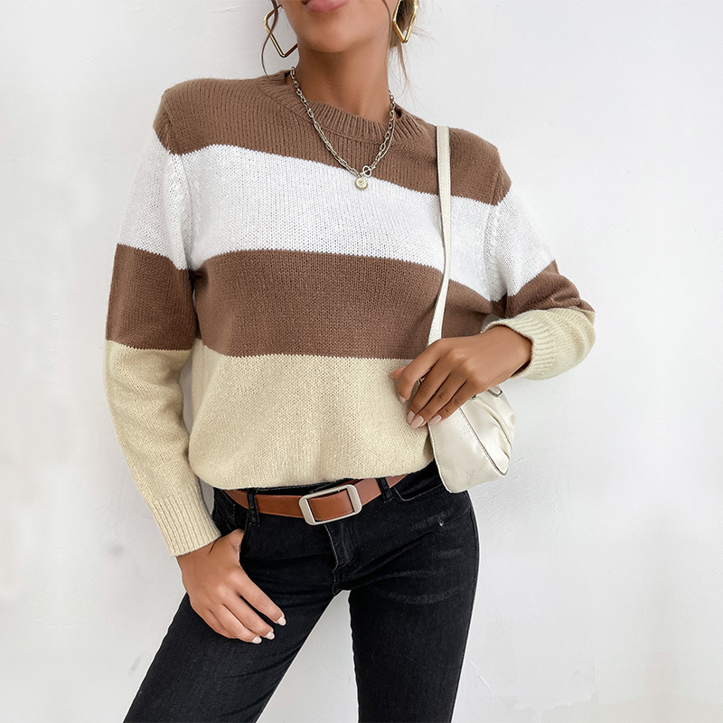 European style mixed colors Casual autumn sweater for women