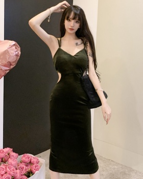 Sling spicegirl temperament velvet long dress for women