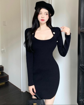Slim package hip T-back bottoming knitted dress for women