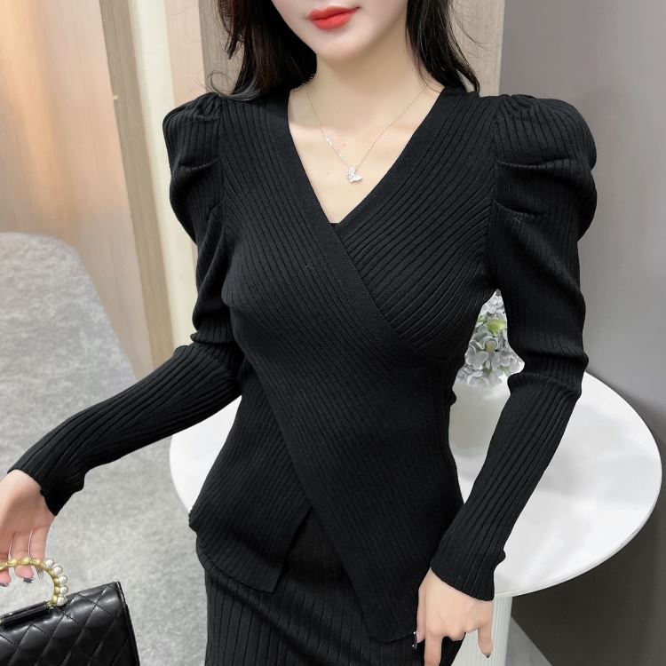 V-neck winter slim irregular sweater dress 2pcs set