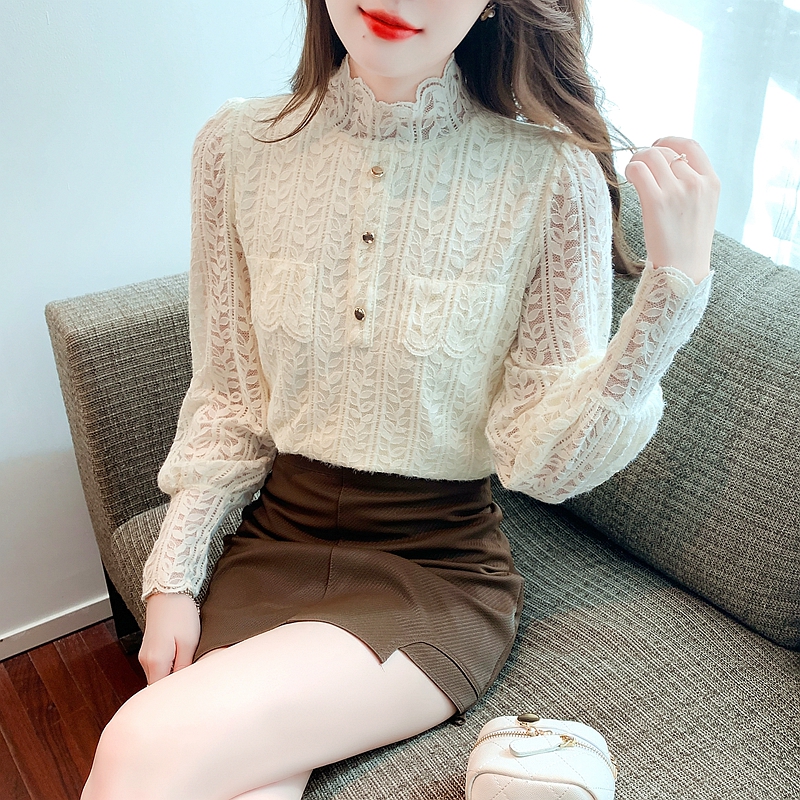 Winter all-match small shirt thick lace shirts for women