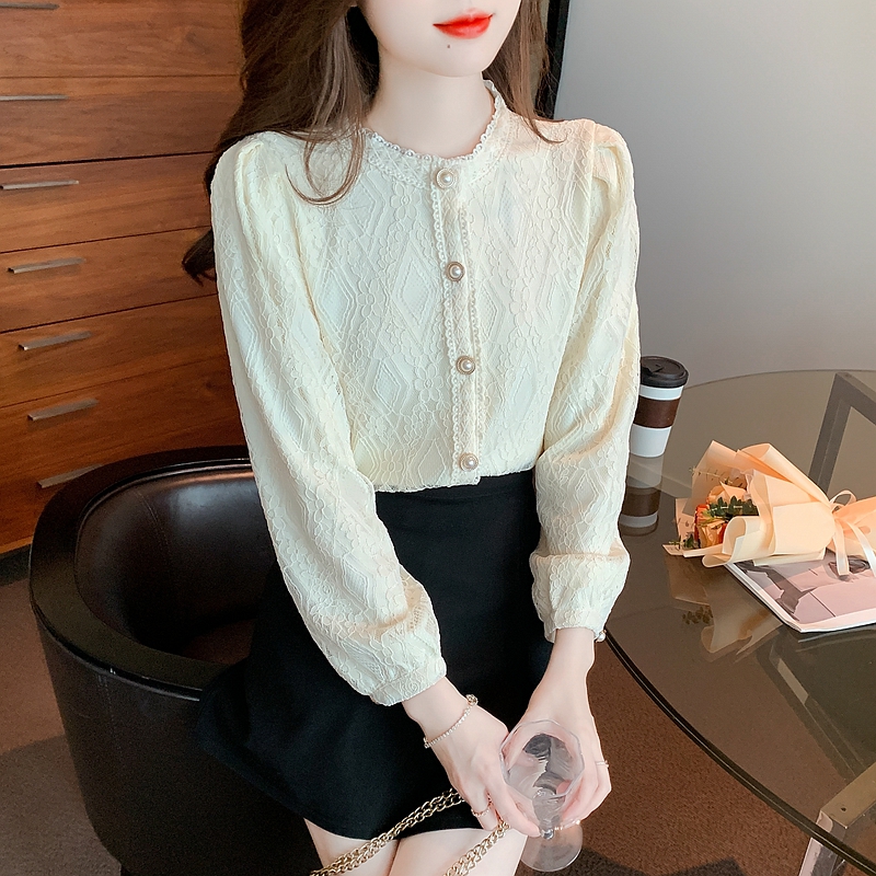Lace thick small shirt France style tops for women