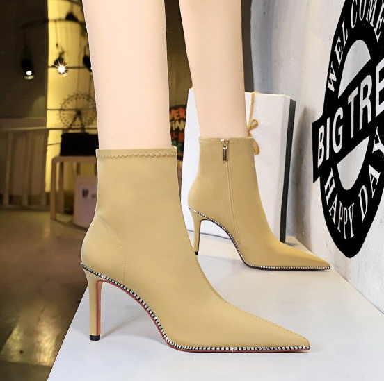 Slim broadcloth stilettos rhinestone short boots