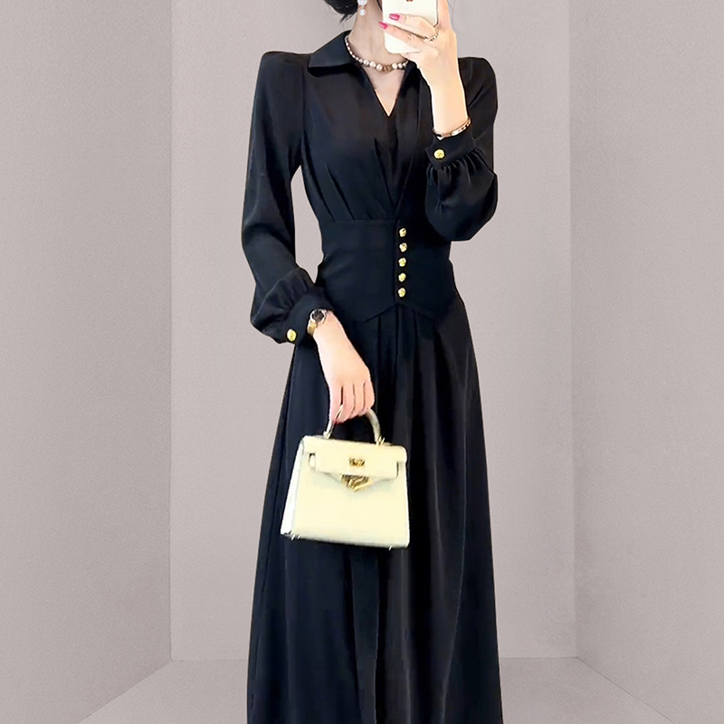 Pinched waist ladies long sleeve dress for women