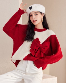 Bow spring tops red tender sweater