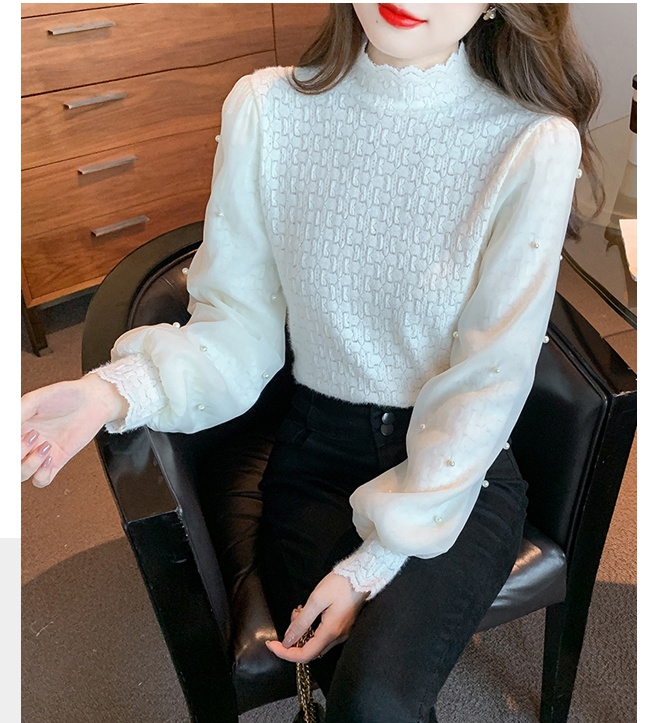 Splice lace bottoming shirt beading tops for women