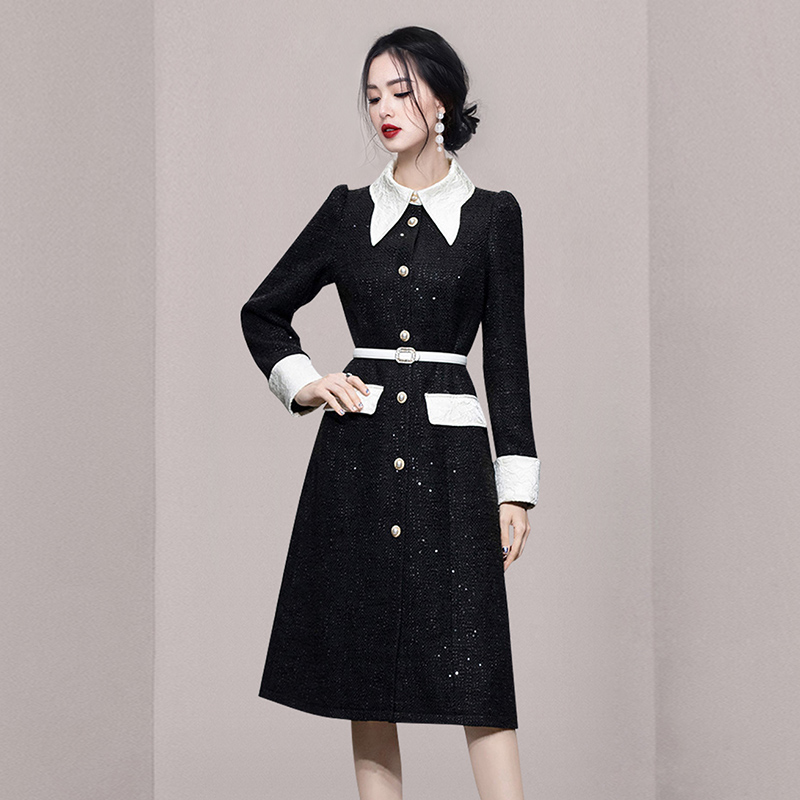 Coarse flower long woolen coat woolen slim overcoat