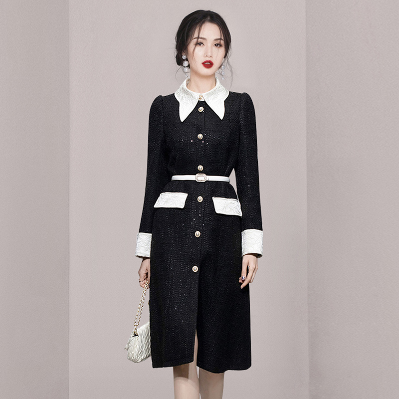 Coarse flower long woolen coat woolen slim overcoat