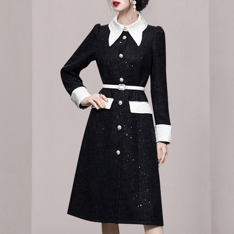 Coarse flower long woolen coat woolen slim overcoat