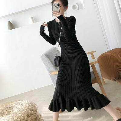 Autumn and winter overcoat sweater dress for women