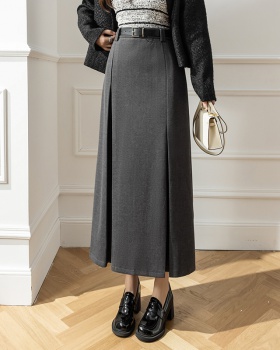 Straight high waist business suit woolen long dress