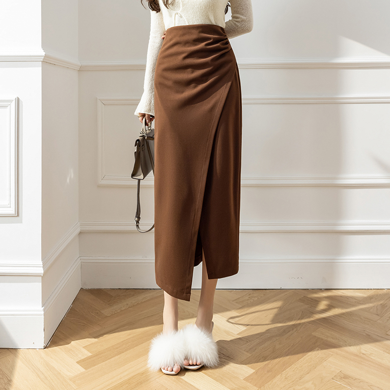 Long woolen long skirt high waist skirt for women