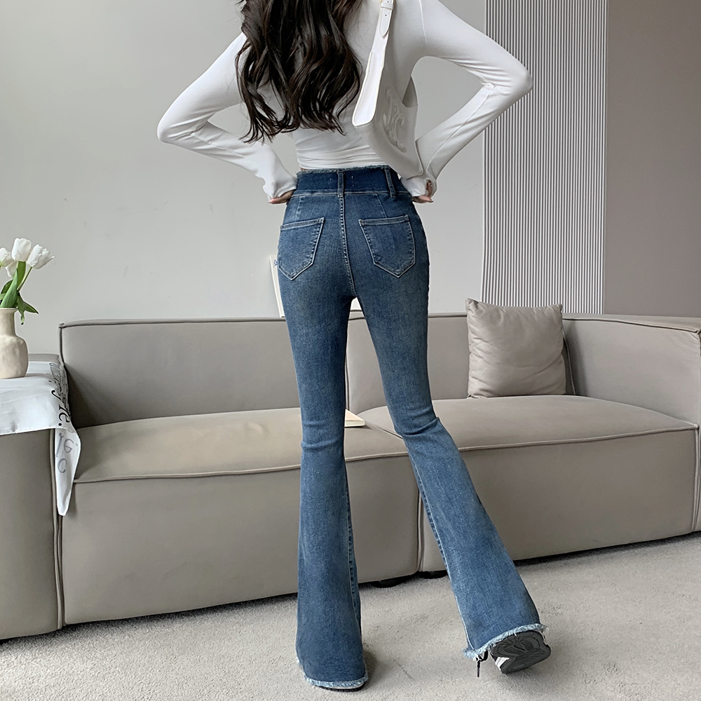 Micro speaker elasticity jeans waistband flare pants